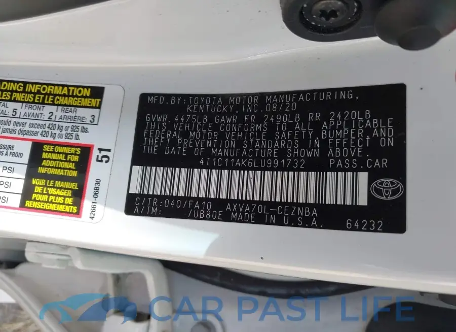 4T1C11AK6LU991732# 9