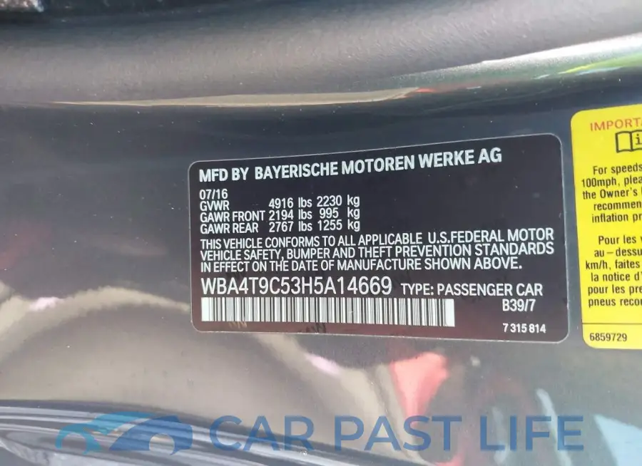 WBA4T9C53H5A14669# 9