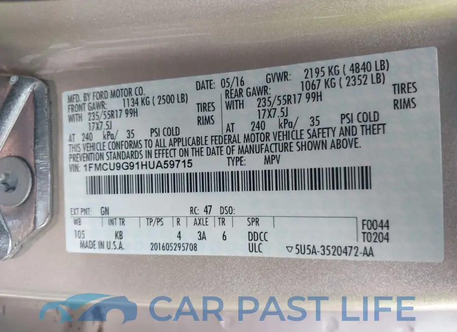 1FMCU9G91HUA59715# 9