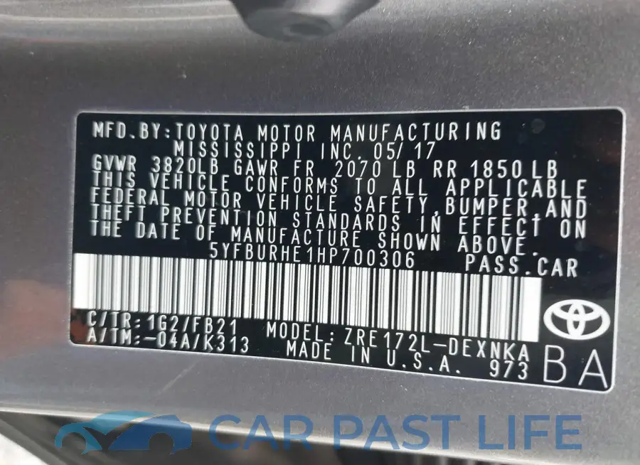 5YFBURHE1HP700306# 9