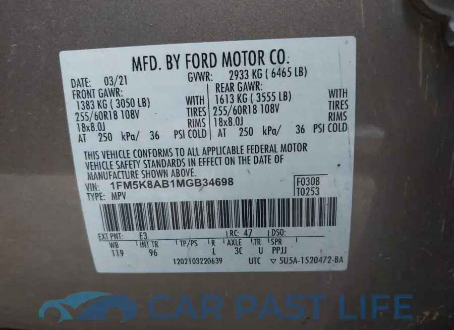 1FM5K8AB1MGB34698# 9