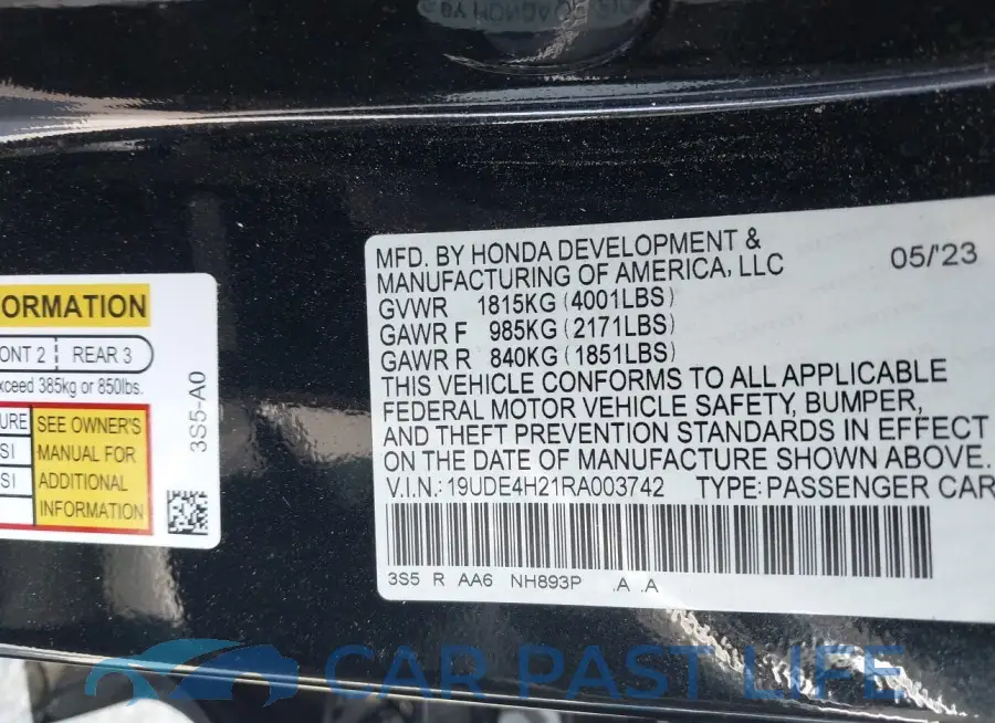 19UDE4H21RA003742# 9