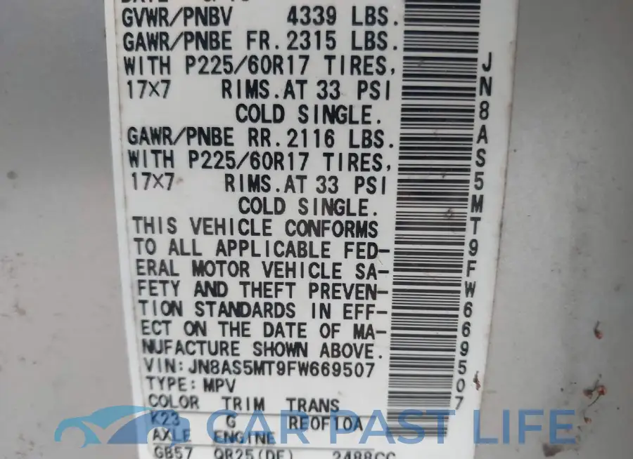 JN8AS5MT9FW669507# 9