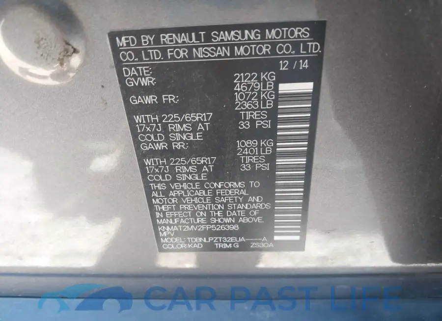 KNMAT2MV2FP526398# 9