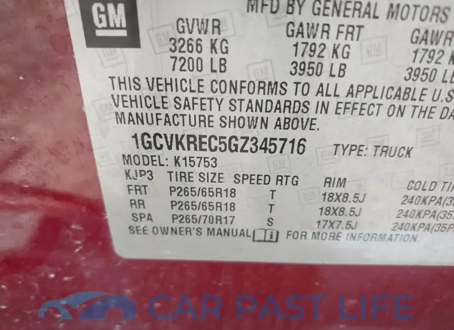 1GCVKREC5GZ345716# 9
