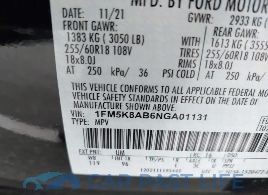 1FM5K8AB6NGA01131# 9