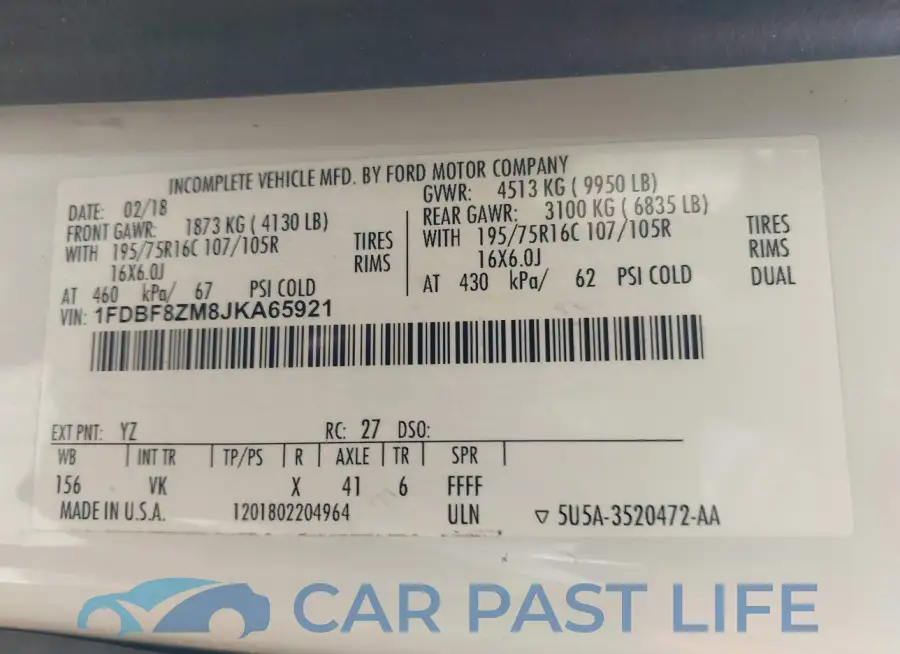 1FDBF8ZM8JKA65921# 9