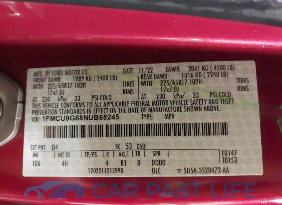 1FMCU9G68NUB88245# 9