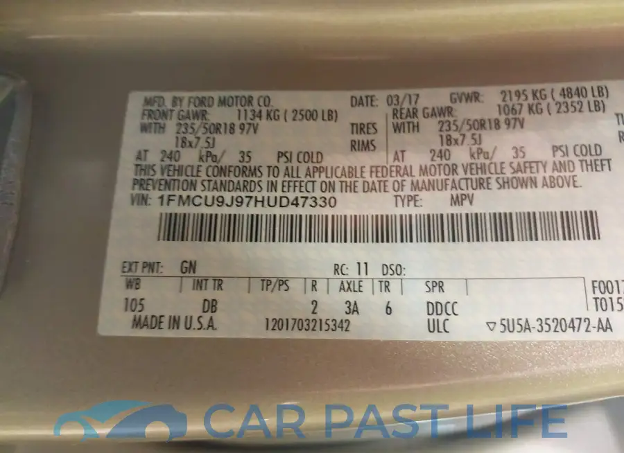1FMCU9J97HUD47330# 9