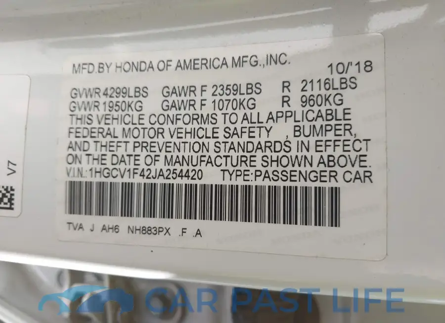 1HGCV1F42JA254420# 9