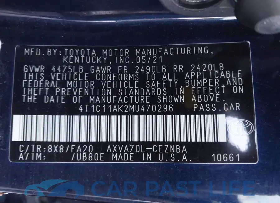 4T1C11AK2MU470296# 9