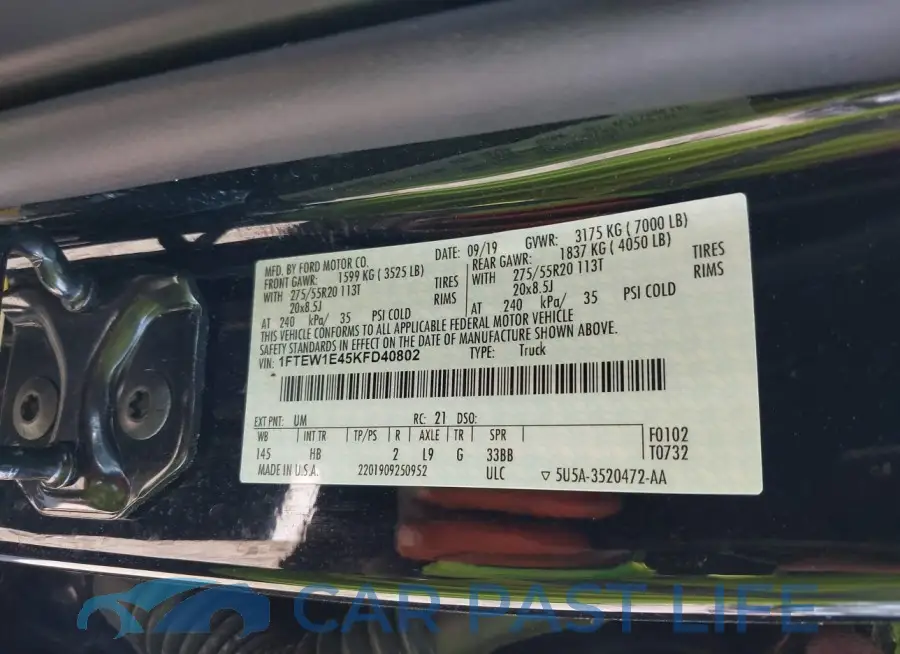 1FTEW1E45KFD40802# 9