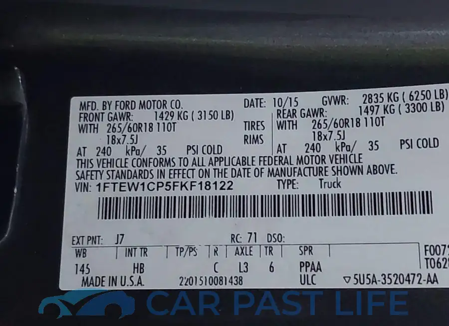 1FTEW1CP5FKF18122# 9