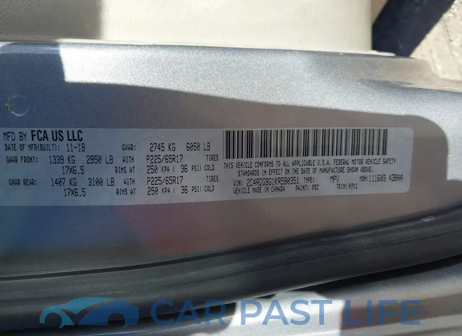 2C4RDGBG1KR580351# 9