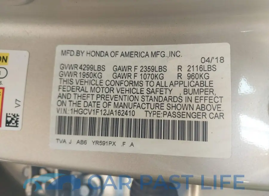 1HGCV1F12JA162410# 9