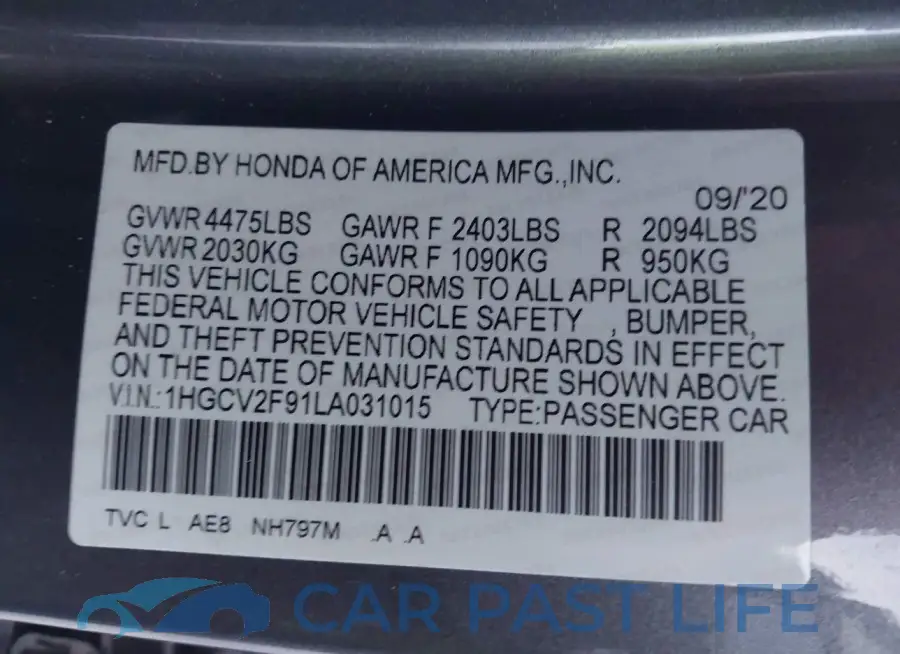 1HGCV2F91LA031015# 9
