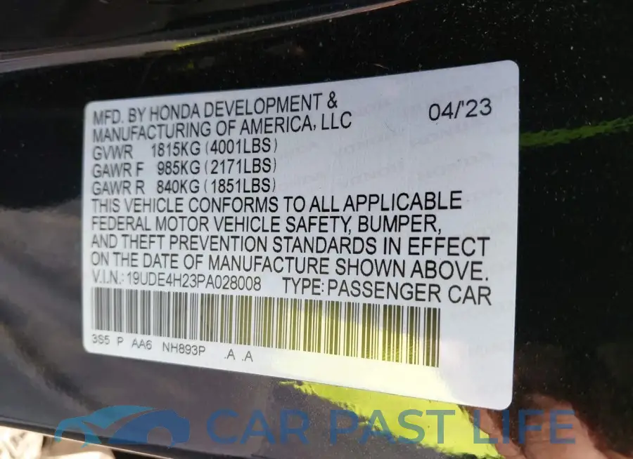 19UDE4H23PA028008# 9