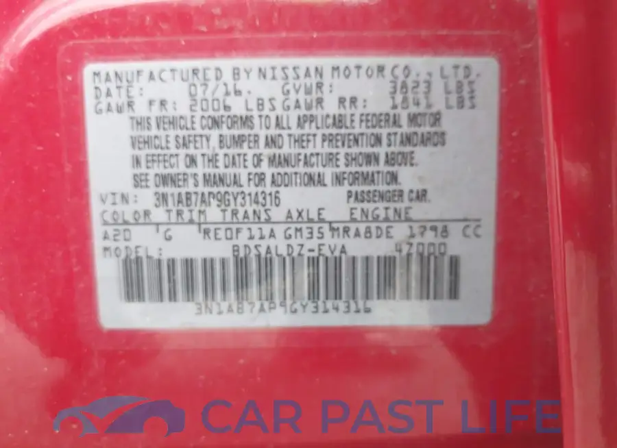 3N1AB7AP9GY314316# 9