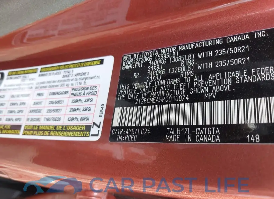 2T2BCMEA5PC010074# 9