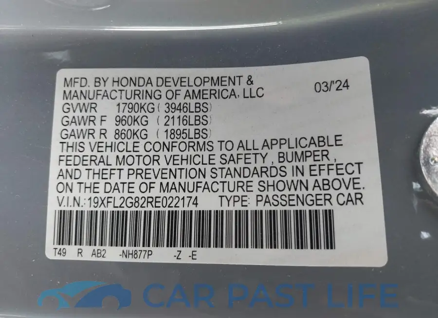 19XFL2G82RE022174# 9