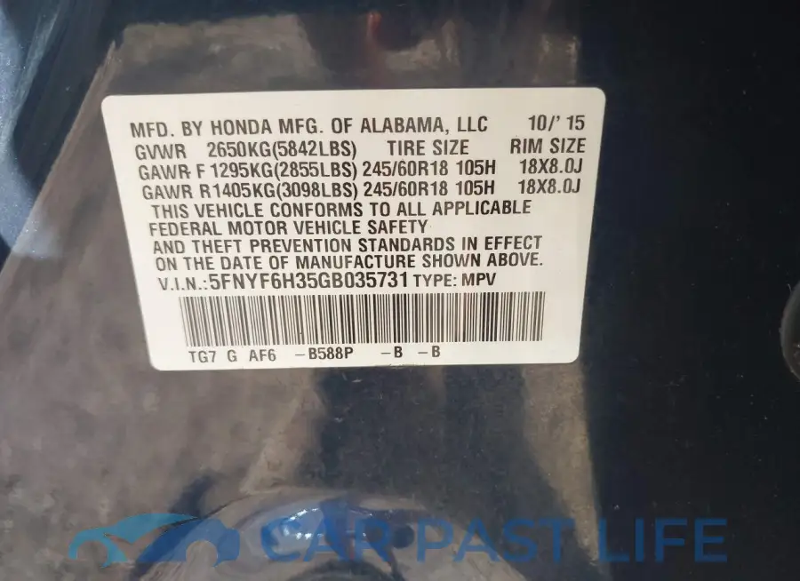 5FNYF6H35GB035731# 9