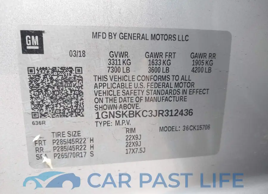 1GNSKBKC3JR312436# 9