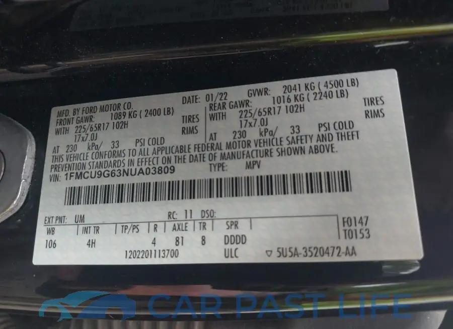 1FMCU9G63NUA03809# 9