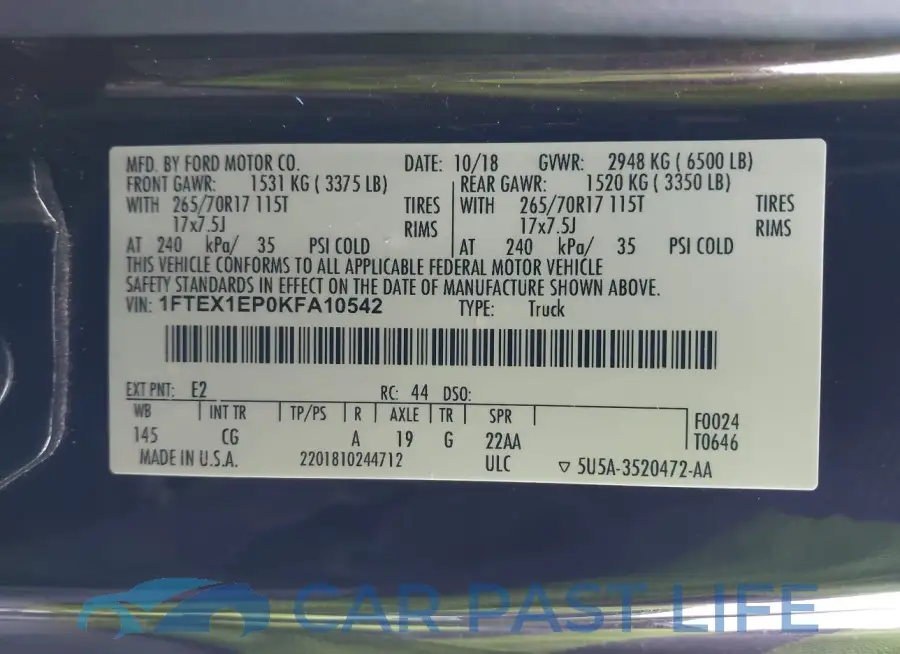 1FTEX1EP0KFA10542# 9