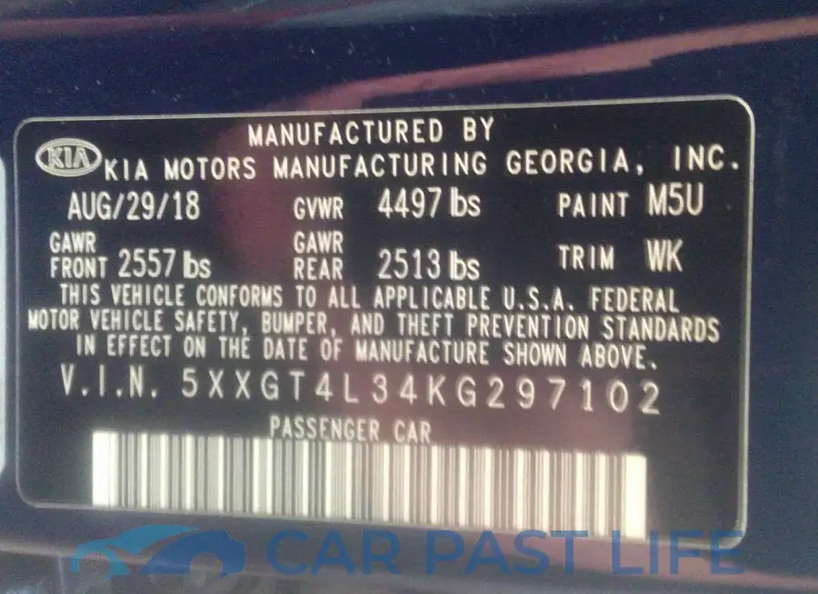 5XXGT4L34KG297102# 9