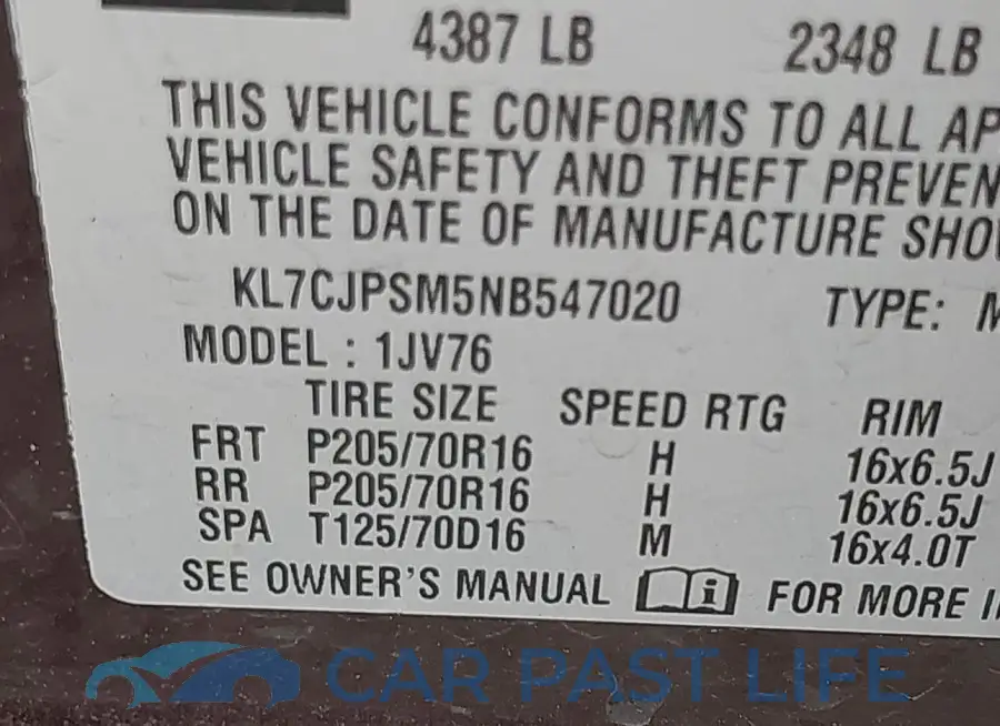 KL7CJPSM5NB547020# 9