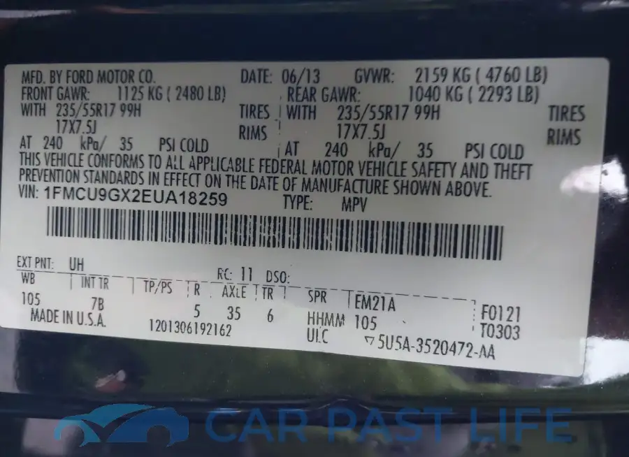 1FMCU9GX2EUA18259# 9