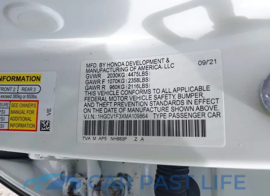1HGCV1F3XMA109864# 9
