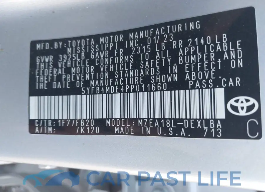 5YFB4MDE4PP011660# 9