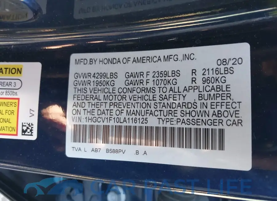 1HGCV1F10LA116125# 9