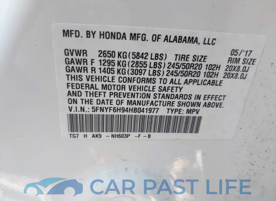 5FNYF6H94HB041977# 9