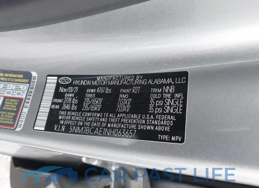 5NMJBCAE1NH063657# 9