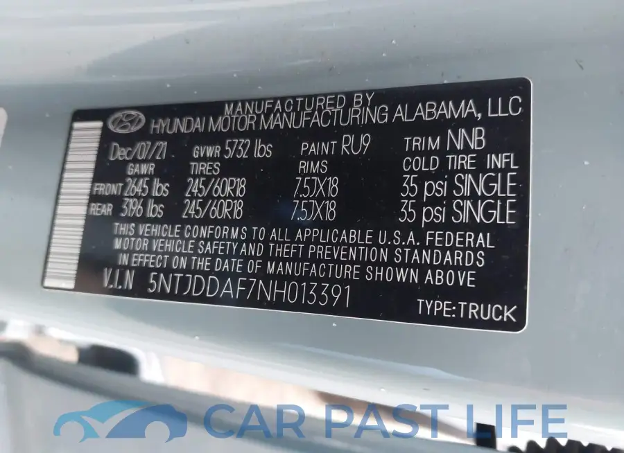5NTJDDAF7NH013391# 9