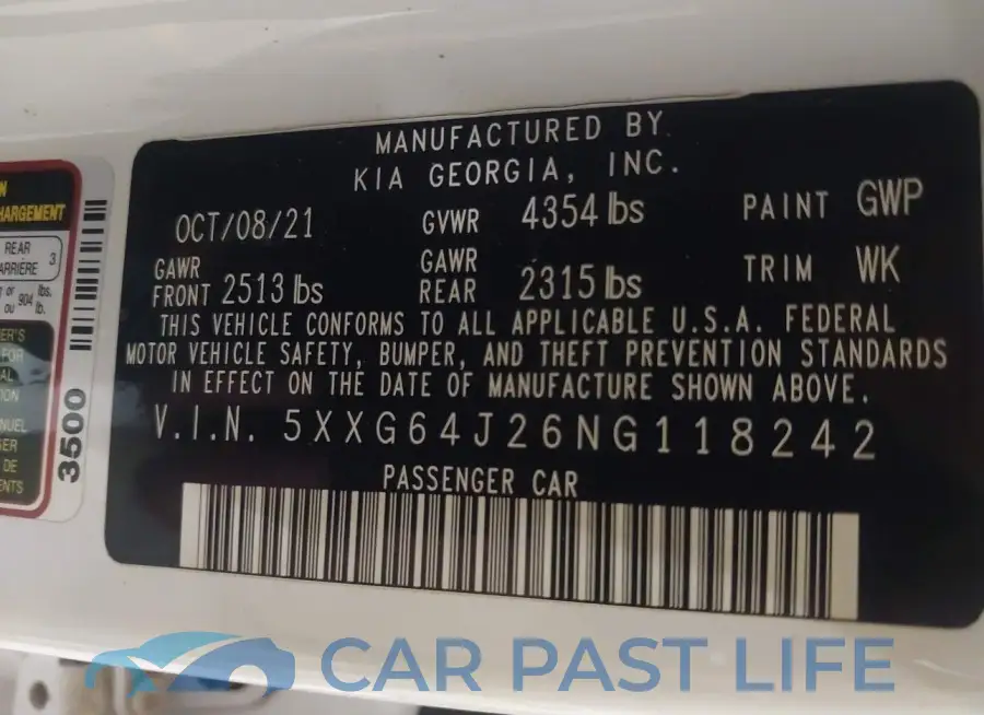 5XXG64J26NG118242# 9