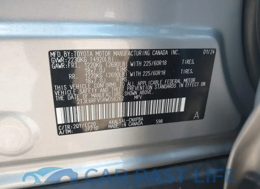 2T3E6RFV5RW056262# 9