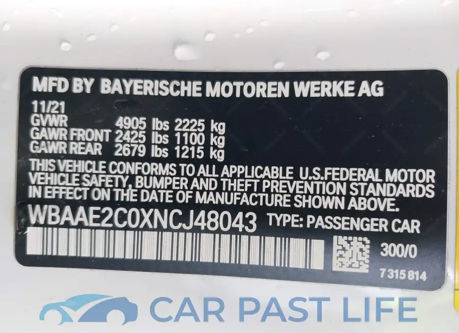 WBAAE2C0XNCJ48043# 9