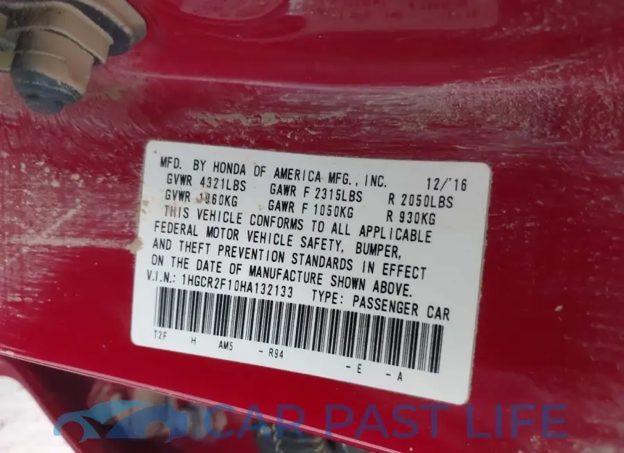 1HGCR2F10HA132133# 9