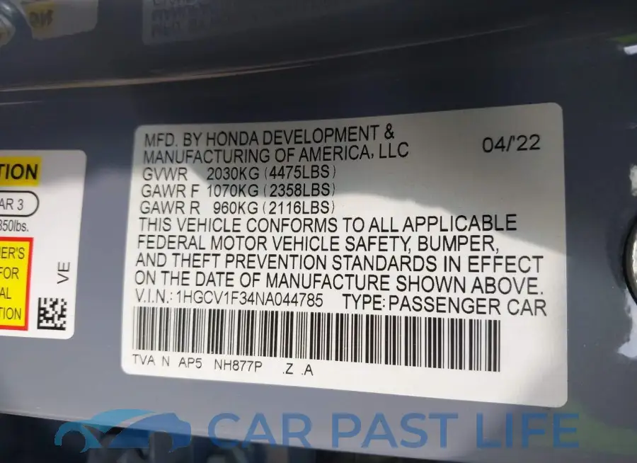 1HGCV1F34NA044785# 9