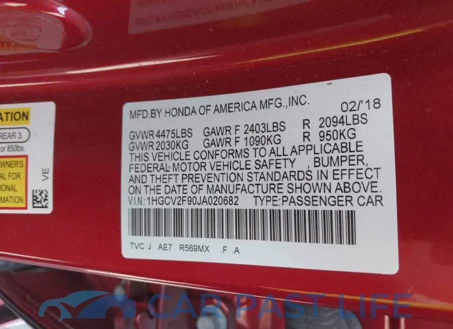 1HGCV2F90JA020682# 9