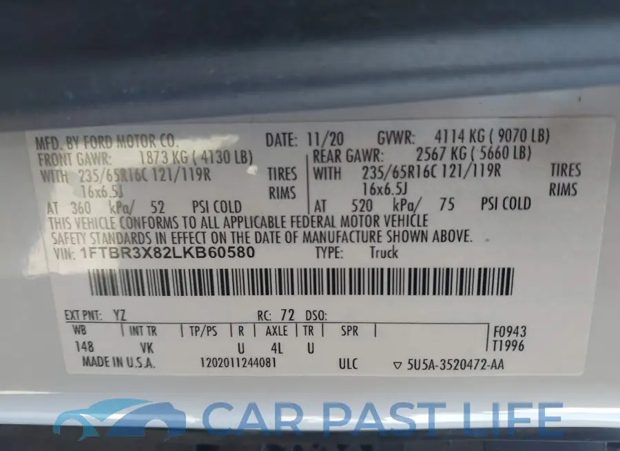 1FTBR3X82LKB60580# 9
