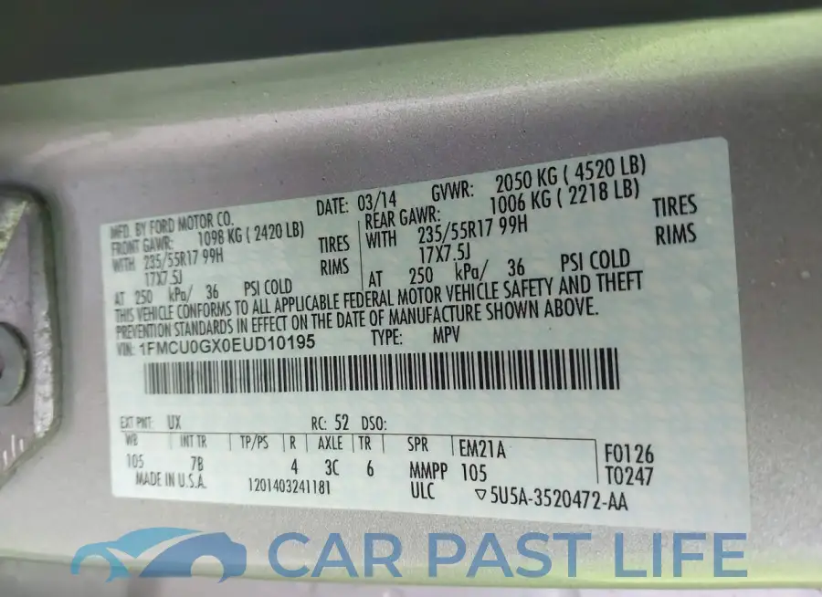 1FMCU0GX0EUD10195# 9