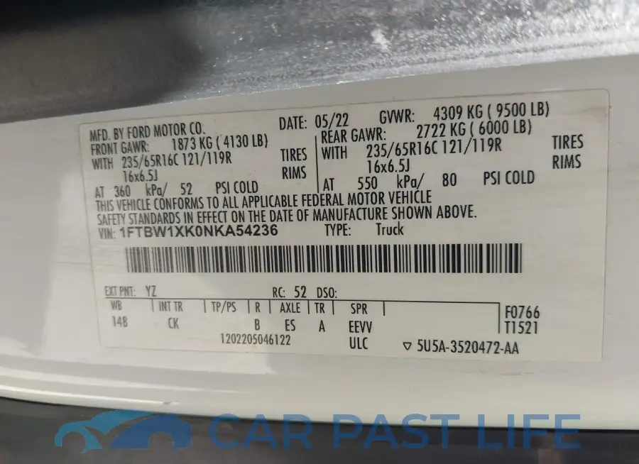 1FTBW1XK0NKA54236# 9