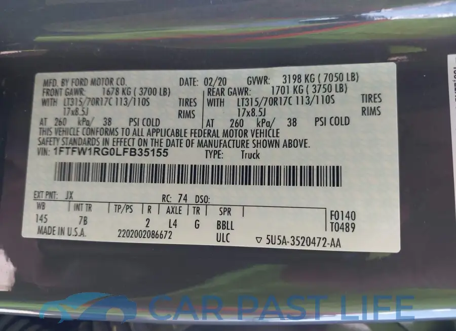 1FTFW1RG0LFB35155# 9
