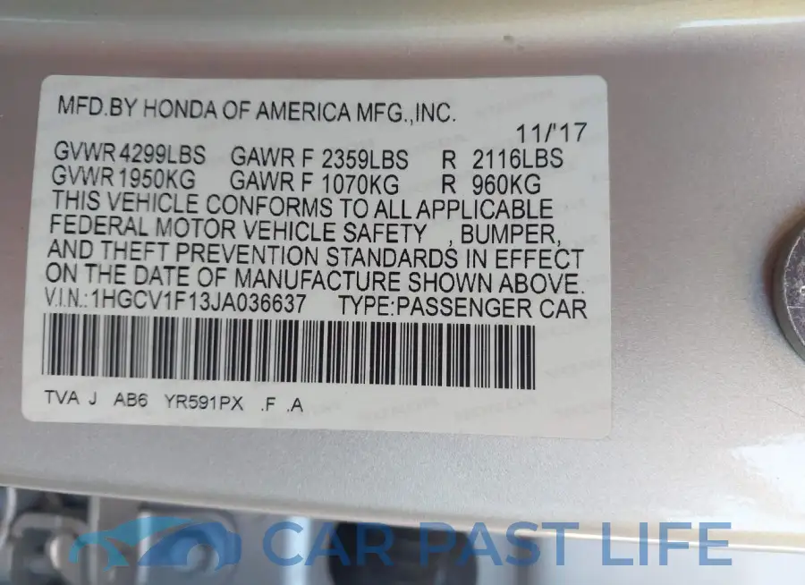 1HGCV1F13JA036637# 9