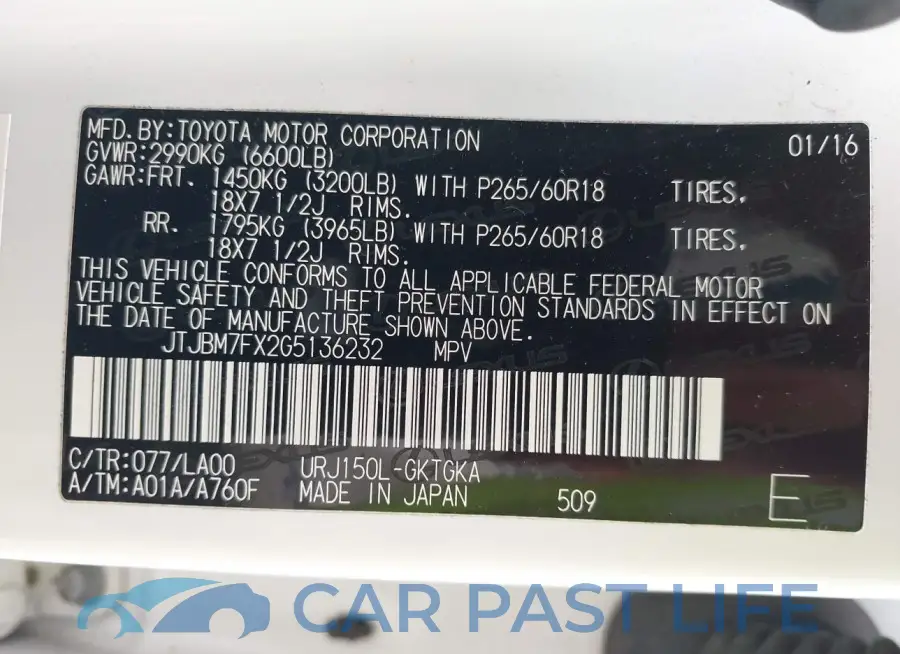 JTJBM7FX2G5136232# 9