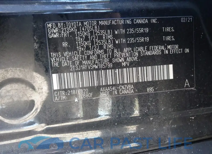 2T3J1RFV5MW185799# 9